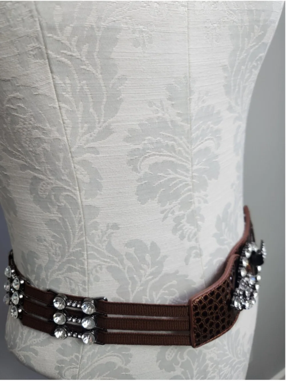 Brown Y2K Statement Belt Rhinestone Elastic Stretch Waist Belt McBling 2000s